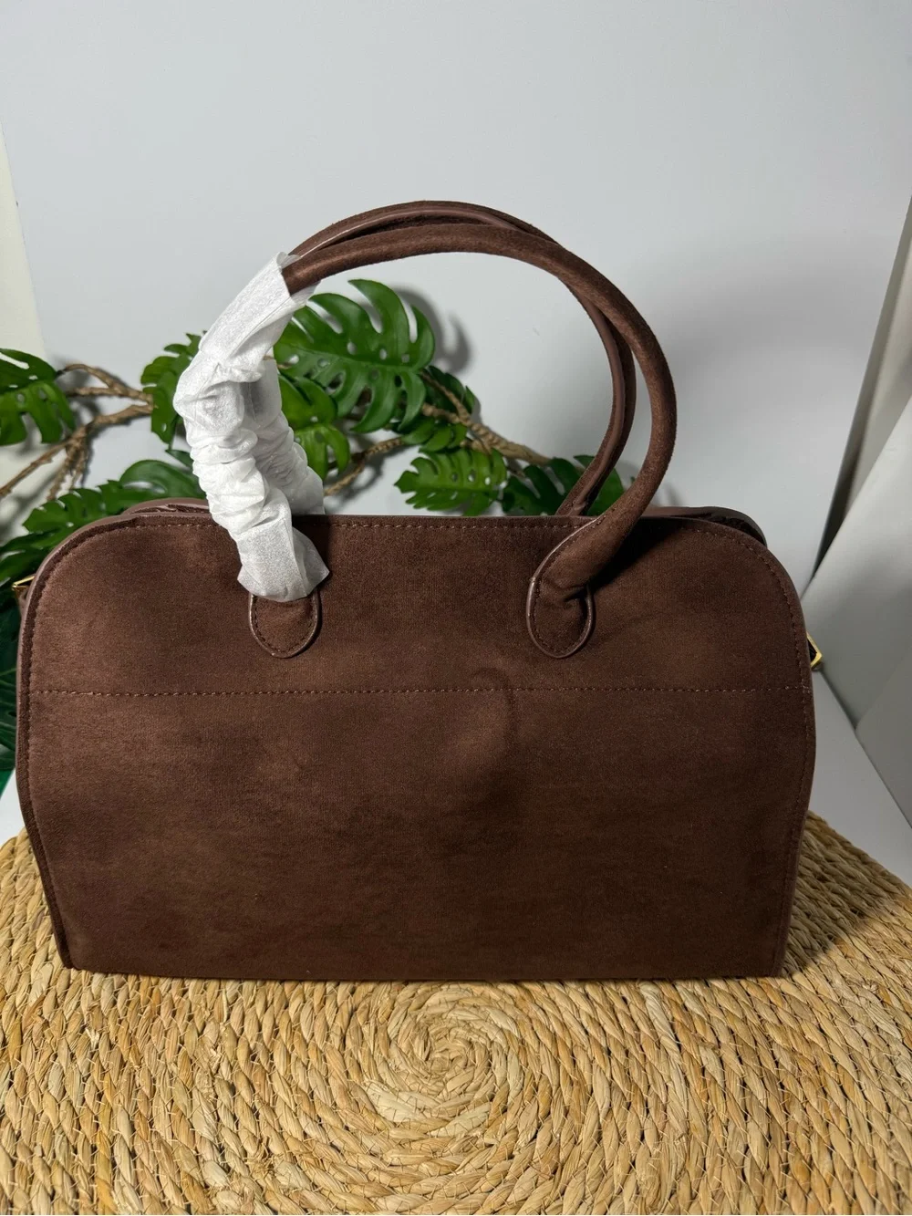 The Row Brown Suede Structured Top-Handle Satchel